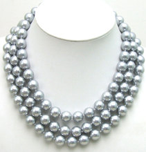 Женское жемчужное ожерелье Qingmos, серое ожерелье с морской раковиной, 12 мм, ювелирные изделия с чокерами, 3 нити, 17-19 дюймов, n5352 2024 - купить недорого