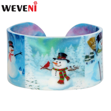 WEVENI Statement Acrylic Christmas Snowman Bangles Bracelets  Cartoon Craft Navidad Jewelry For Women Girls Teens Wholesale Gift 2024 - buy cheap