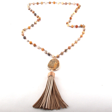 MOODPC Fashion Bohemian Tribal Jewelry Natural Semi Precious Rosary Chain Stone Link Druzy Tassel Pendant Necklace 2024 - buy cheap