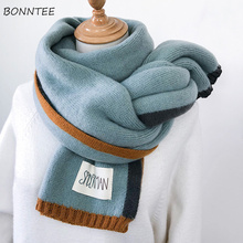 Scarves Women Trendy Knitting Soft Korean Lovely Student Scarf Simple Chic Patchwork Scarfs Womens Thicker Warm Girls Scarve 2024 - buy cheap