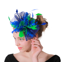 Eleagnt-Sombrero de boda de té de fiesta Derby azul real, accesorio para el cabello de pluma nupcial, tocado para el cabello de moda, diademas para mujer 2024 - compra barato