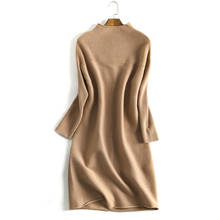 women's fashion wool knit mid-long pullover sweater dress half-high collar wide waist H-style drop-shoulder sleeve S-2XL 2024 - buy cheap