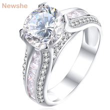 Newshe anel de noivado de casamento em prata esterlina 925, 2 ct, redondo, branco, aaaaa cz, design elegante, joia para mulheres jr4791 2024 - compre barato