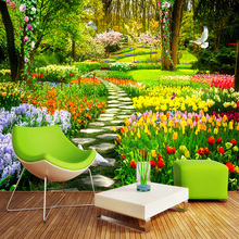 Custom 3D Nature Flowers Garden Path Photo Mural Wallpaper Living Room Bedroom Home Decor Background Wall Covering Papel Murals 2024 - buy cheap