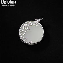 Uglyless Real 925 Sterling Silver Handmade Grilles Pendants for Women Natural White Jade Round Necklaces NO Chains Fine Jewelry 2024 - buy cheap