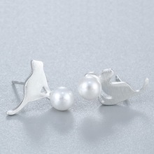 CHENGXUN Women Cute Matt Cat Earring Kitten White Pearl Ball Post Stud Earrings for Girl Kids Gift EArring Jewelry 2024 - buy cheap