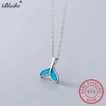 Blaike Genuine s925 Sterling Silver Mermaid Tail Pendant Blue Enamel Link Chains Clavicle Necklace For Women Korean Fine Jewelry 2024 - buy cheap