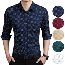 Модная мужская приталенная рубашка с длинным рукавом, в горошек, Повседневная деловая рубашка, размеры 5XL, мужская рубашка 2024 - купить недорого