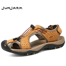 JUNJARM Men Summer Sandals Genuine Leather Casual Shoes Man Roman Style Beach Sandals Brand Men Summer Shoes Big Size 38-46 2024 - buy cheap