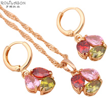Color flower women Jewelry Sets gold Tone AAA zircon Crystal Earrings Necklace Pendant Fashion jewelry JS079 2024 - buy cheap