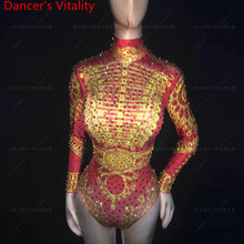 Western Bar Sexy Stage Wear DS Performance Costume Red Classic Slim Fit Backless Body Suit Pole Jazz Dancer Clothes Outfits Set 2024 - buy cheap