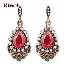 Kinel Turkey Jewelry Wholesale Retro Look Drop Earring For Women Antique Gold Color AAA Crystal Engagement Party Accessories 2024 - buy cheap