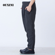 cook Black and white stripes pants Breathable Fashion kitchen pants Chef Special Tooling Elastic Waist Chef Work Harem Pants 2024 - buy cheap