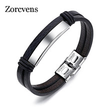 ZORCVENS Bracelets & Bangles Stainless Steel Leather Bracelet Men Jewelry Punk Men Bracelet Black 22cm Charms Fashion Bangles 2024 - buy cheap