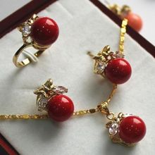 ew Design 10mm Red Shell Pearl Earring Ring Pendant & Stud Jewelry Set 2024 - buy cheap
