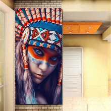 Modern Oil Painting Indian Girl with Feathered Portrait Pop Art Canvas Painting Poster Wall Picture for Living Room Home Decor 2024 - buy cheap