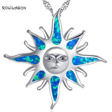 ROLILASON Sun flower design Teen girl birthday gift blue fire opal silver 925 Pendant Necklaces for women fashion jewelry OP772 2024 - buy cheap