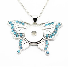 Wholesale 6pcs/lot Silver Butterfly Blue Crystal 18mm Snap Pendant Chains Necklace  Snap Buttons Necklace DIY Jewelry Making 2024 - buy cheap
