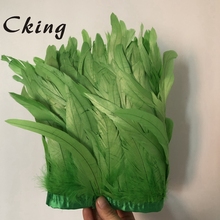 Adornos de plumas de mano teñidos en verde manzana, 2 metros, 15-20cm, 6-8 "de ancho, cosido en cinta de satén, decoración de carnaval, envío gratis 2024 - compra barato