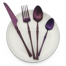 Фиолетовые столовые приборы из нержавеющей стали, матовая полировка, черный набор посуды, столовый нож, вилка, суп, кухонные аксессуары 2024 - купить недорого