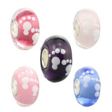 New 925 Sterling Silver Large Hole Colorful Murano Glass Foot Prints European Charm Beads Fit European Bracelet Jewelry 2024 - buy cheap