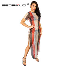 Sedrinuo 8106 New Fashion Hollow out Short Sleeve Sexy Slim Bodycon Dress O Neck Mesh See through Party Club 2019 Dresses 2024 - buy cheap