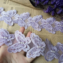 2 Yard Puple Butterfly Pearl Embroidered Lace Trim Ribbon Applique Sewing Craft Crochet Fabric Edging Trimmings Wedding 2024 - buy cheap