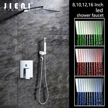 Jieni-conjunto de chuveiro quadrado com luz de led, 8, 10, 12, 16 refletores, montagem na parede, chuveiro de pressão, cromado, conjunto de chuveiro, torneira 2024 - compre barato