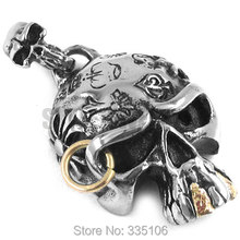 Interesting Gold Teeth Ghost Skull Pendant Stainless Steel Jewelry Retro Motor Biker Pendant SWP0114 2024 - buy cheap