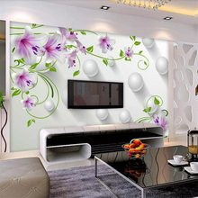 wellyu Custom wallpaper 3d mural обои purple lily green rattan ball living room bedroom TV background wall paper papel de parede 2024 - buy cheap