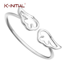 Кольцо Kinitial с перьями, регулируемое кольцо с сердцем и крыльями ангела, женское модное очаровательное свадебное кольцо на палец, ювелирные изделия, женские кольца 2024 - купить недорого