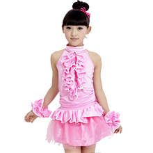 Ballroom Dance Dresses Kids Pink/Yellow/Green Dance Wear For Girls S-XXL Girls Latin Dance Dress 2019 New Dancing Skirt 2024 - buy cheap