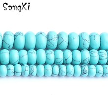 Wholesale Blue Turquoises Rondelle Spacer Loose Beads For Jewelry Making 6 8 10 MM Natural Stone Bead DIY Necklace Bracelet 15'' 2024 - buy cheap