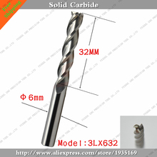 6mm*32mm,1pcs,Free shipping 3 Flutes End Mill,CNC milling Cutter,Solid carbide woodworking router bit,PVC,MDF,Acrylic,wood 2024 - buy cheap