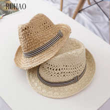 Ruhao chapéu de sol masculino, chapéu de palha tipo fedora para homens, casual e da moda para praia, para o verão 2024 - compre barato