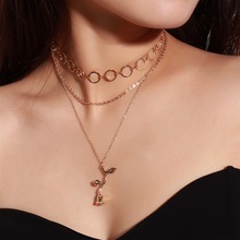Vintage Multilayer Religious Rose Flower Pendant Necklaces Women Exaggerated Gold Chain Clavicle Necklace Jewelry Kolye YN639 2024 - buy cheap