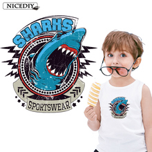 Nicediy Small Fashion Retro Shark Iron On Transfers For Clothes Heat Transfer Vinyl Sticker Printing Patch For T-shirts Applique 2024 - buy cheap