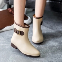 PVC Rubber Rainboots Woman Glossy Solid Color Autumn 2018 Female Waterproof Rain Boots Casual Shoes Thick Heel Rainboots Lady 2024 - buy cheap