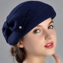 100% Wool Women Fashion Fedoras Lady Elegant British Style Double Flower Beret Hats Painter Cap for Spring Fall Winter Season M1 2024 - buy cheap