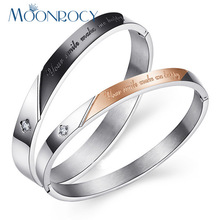 Moonrocy pulseira de aço titânio cristal joia palavras estilosa pulseira de casal ouro rosa/cor de prata presente 2024 - compre barato