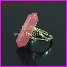 Anel de quartzo vermelho natural 1 peça, fio verdadeiro anel enrolado em ponto de bola anel hexagonal de quartzo reiki charka anel drusa de quartzo 2024 - compre barato