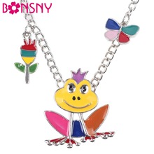 Bonsny-collar de aleación con forma de rana y flor para mujer, cadena de esmalte, colgante colorido, novedad de 2016 2024 - compra barato