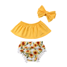 New Fashion 3Pcs Newborn Infant Baby Girl Outfits Clothes Off Shoulder Print Floral Tops Shorts Headband 2024 - buy cheap