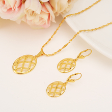Gold dubai tennis hollow Jewelry Sets stud Earrings Pendant necklace chain  African bridal Women Party African wedding gifts 2024 - buy cheap