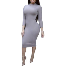 NORMOV Autumn Winter Solid Women Dress Sheath Turtleneck Long Sleeve Knee Length Spandex Dress Office Lady 2024 - buy cheap