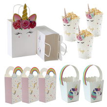 Unicorn Paper Candy Box Bags With Handles Kraft Paper Gift Bag Popcorn Box Baby Shower Birthday Party Supplies Wedding Decor 2024 - buy cheap
