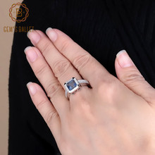 Anel de prata refinada 925 para balé, anel azul místico de quartzo, joia fina 2.2ct 2024 - compre barato
