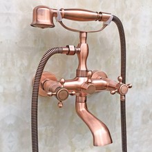 Modern Bathroom Antique Red Copper Wall Mounted Clawfoot Tub Filler Faucet Handshower Double Cross Handles atf803 2024 - buy cheap