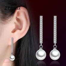 ZRHUA Top Quality AAA Zircon Charm Long Dangle Gentle  Earrings for Women Pearl Jewelry 925 Sterling Silver Link Chain Brincos 2024 - buy cheap