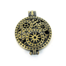 Antique Bronze Brushed Zinc Alloy Metal Round Filigree Hollow Gears Photo Frame Locket Pendant Charms DIY Findings Wholesale 2024 - buy cheap